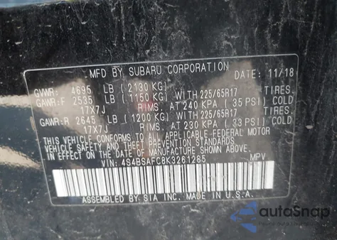 2019 Subaru Outback 2.5I Premium from USA, damaged, VIN 4S4BSAFC8K3261285